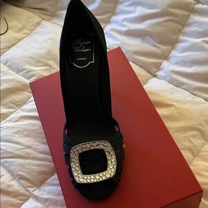Roger Vivier Black Heels with Rhinestone Buckle